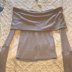 free people GREY OFF-THE-SHOULDER SWEATER TOP XS